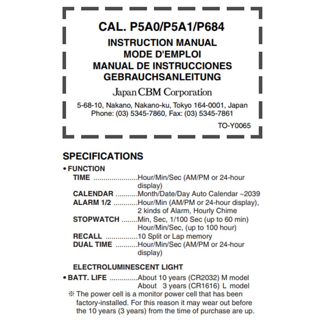 mesin Digital miyota cal P5A0-P5A1-P684
