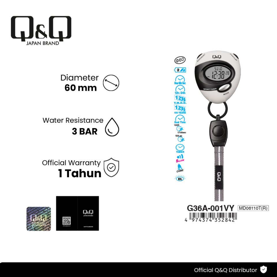 Q&Q G36A001VY Stopwatch Jam Tangan Pria